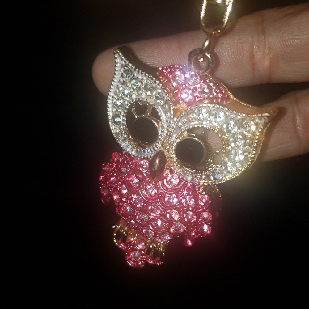 Pink and Gold Owl Keychain - Picture 5 of 5